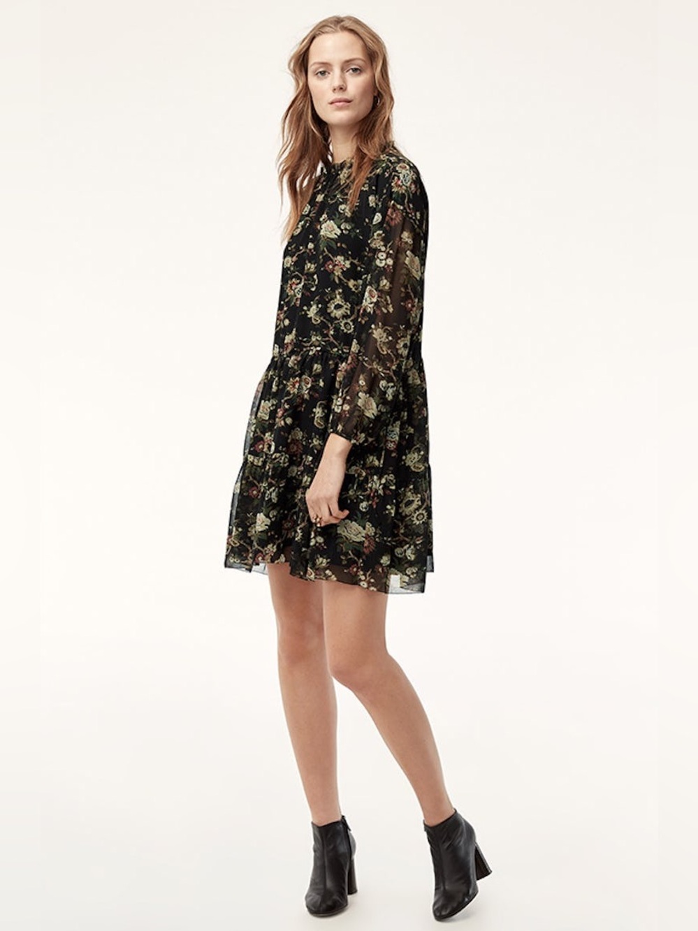 WILFRED Women's Lemare Floral Open Back Prairie Mini Dress - Green/ Black, XS
